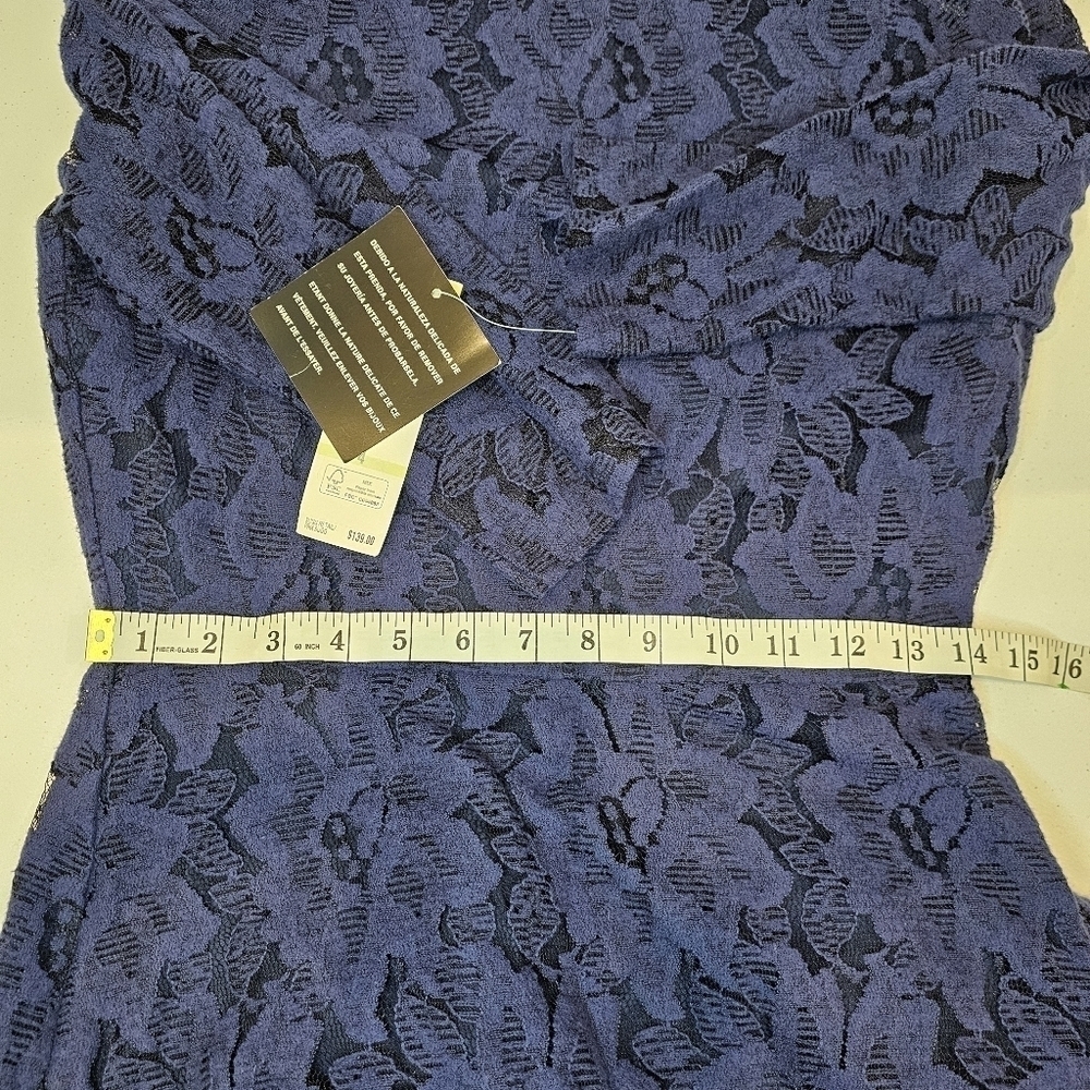 Jones New York Lace Dress Women's Size 4 Navy 3/4 Sleeve Lined Midi - Picture 5 of 6